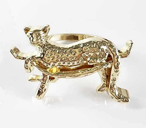Fennco Styles Leopard Metal Metal Sapkin prstenovi, set od 4 - Zlatni držači za salvete sa salvetom za kućni dekor, stol