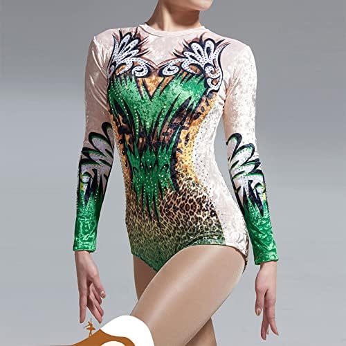 Zeleni leopard akrobatska gimnastika leotards pro -konkurencija trening odjeća ženska baršunast